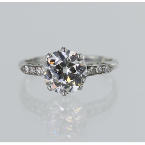 24 - Tests Palladium Art Deco diamond solitaire ring, one old cut diamond approx. 2ct, estimated colour a... 