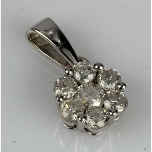 255 - 9ct white gold diamond cluster pendant, TDW approx. 0.40ct, total length 15mm, weight 1g.