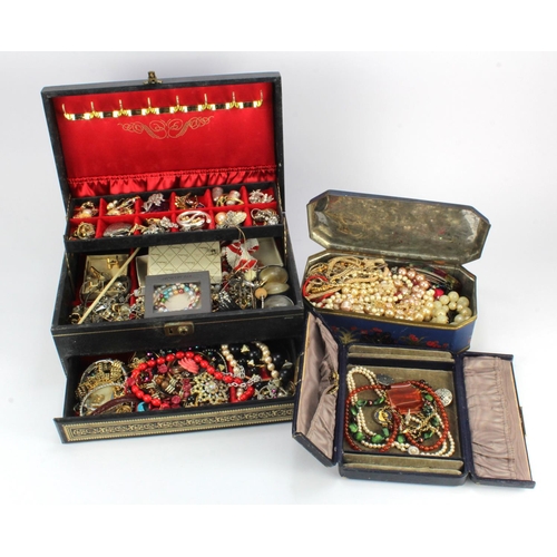 290 - Costume Jewellery. Three boxes containing various costume jewellery, including necklaces, earrings, ... 