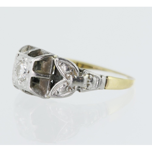 34 - Yellow gold (tests 18ct) vintage diamond solitaire, one round brilliant cut diamond approx. 0.20ct, ... 