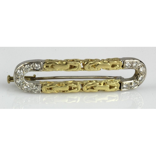 346 - Yellow gold (tests 14ct) diamond set byzantine brooch, TDW approx. 0.24ct, length 39mm, weight 5.7g.