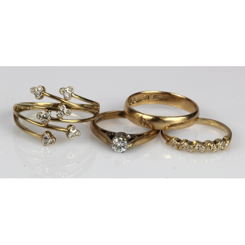 377 - Four 9ct gold diamond rings, finger sizes K/L, M/N, Q/R, U/V, total weight 9.2g.