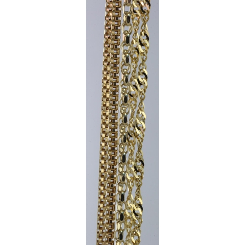 391 - Three 9ct gold/tests 9ct gold chain, belcher length 28