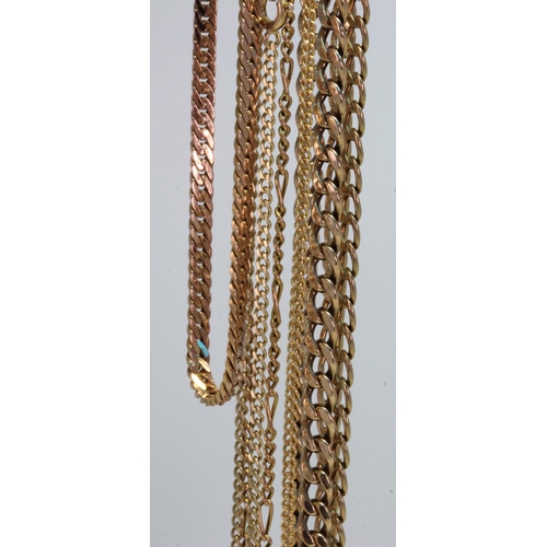 421 - Six 9ct gold/tests 9ct chains, figaro length 18