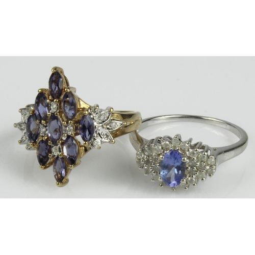 424 - Two 9ct gold rings, stones include diamond and tanzanite, finger sizes N/O and O/P, total weight 6.2... 