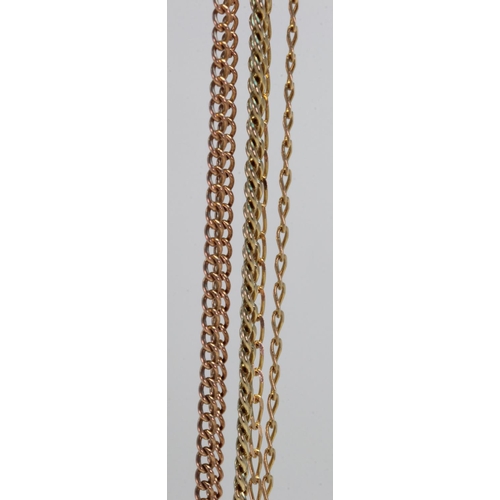 426 - Three 9ct gold/tests 9ct curb chains, lengths 16.5