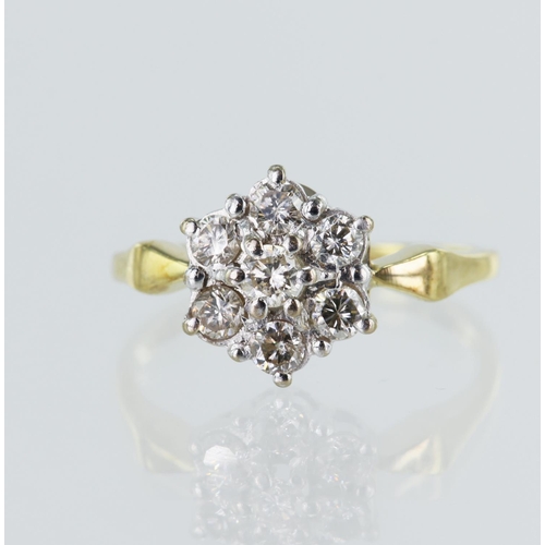 45 - 18ct yellow gold diamond daisy cluster ring, set with seven round brilliant cuts TDW approx. 0.56ct,... 