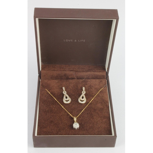 456 - 9ct yellow gold diamond set pendant and earrings, cluster pendant TDW approx. 0.25ct, chain length 1... 