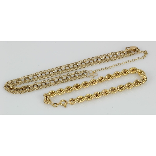 457 - Two 9ct yellow gold bracelets, lengths 7