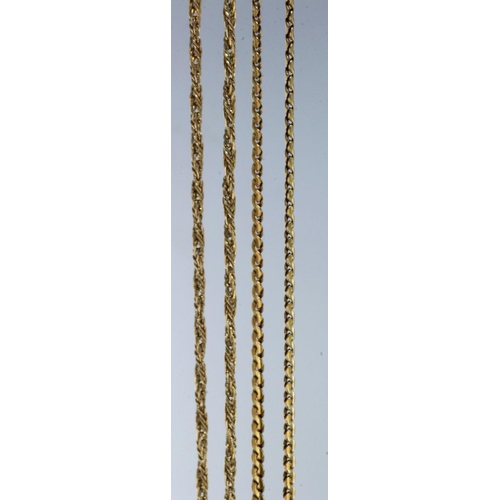 460 - Two yellow gold (tests 18ct) chains, twist link length 19