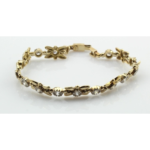 505 - 9ct yellow gold fancy linked bracelet set with CZ's, length 7.5