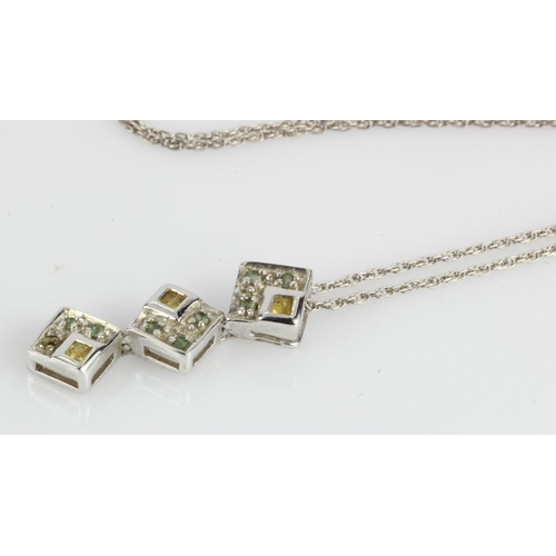 507 - 9ct white gold yellow sapphire and alexandrite necklace, set with three Madagascan yellow sapphires ... 