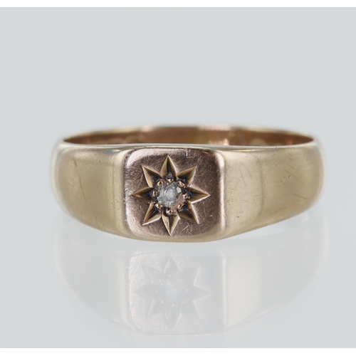 51 - 9ct rose gold vintage signet ring with one star set old cut diamonds approx. 0.03ct, table width app... 