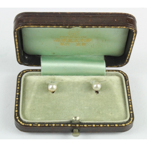 553 - Yellow gold (tests 15ct) pair of vintage Mikimoto dress studs, each set with one approx. 5mm culture... 