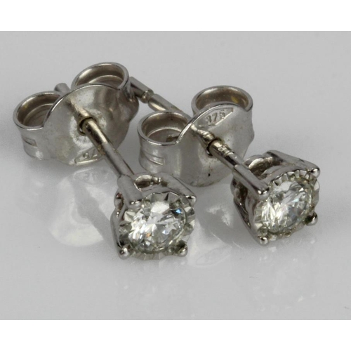 591 - 9ct white gold diamond earrings, TDW approx. 0.25ct, bezel illusion setting, post and scroll fitting... 