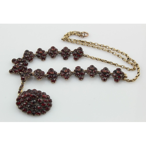 596 - Victorian yellow metal (tests as 9ct), white metal & garnet necklace