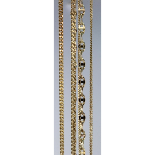 600 - Three 9ct gold chains to include a curb length 20