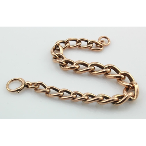 604 - Rose gold (tests 9ct) antique graduated curb linked bracelet, length 8