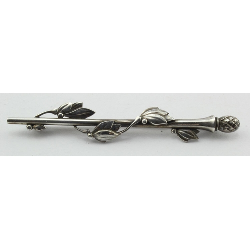 612 - Georg Jensen, sterling silver foliate bar brooch, no.287. Length approx. 77mm