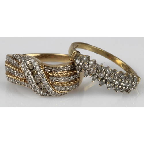 626 - Two 9ct gold diamond set rings to include one three row half eternity ring, TDW approx. 0.25ct, fing... 