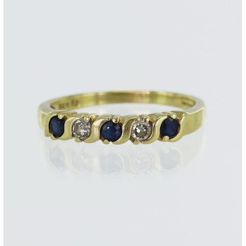 64 - 18ct yellow gold diamond and sapphire half eternity ring, three approx. 2mm sapphires and two round ... 