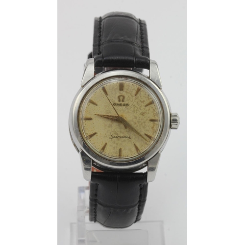 660 - Gents stainless steel cased Omega Seamaster manual wind wristwatch, circa 1956. The cream dial with ... 