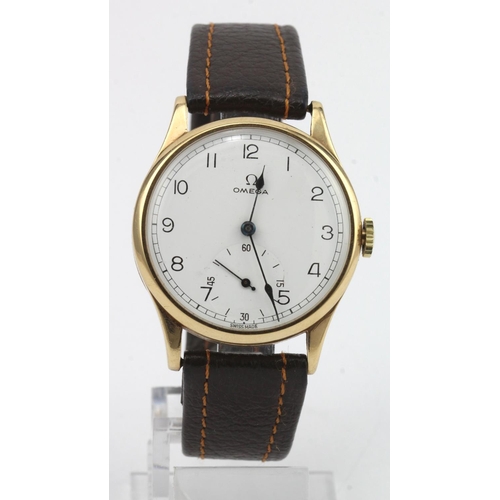 663 - Gents 9ct gold cased Omega manual wind wristwatch circa 1939, case hallmarked 1941. The white dial w... 