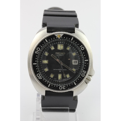 665 - Gents stainless steel cased Seiko 150m automatic divers wristwatch. Ref 6105-8009T. The black dial w... 