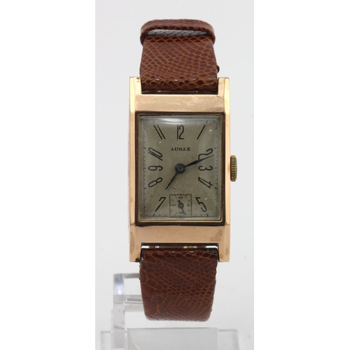 669 - Gents 9ct cased Audax manual wind wristwatch, hallmarked London 1945. The rectangular dial with Arab... 