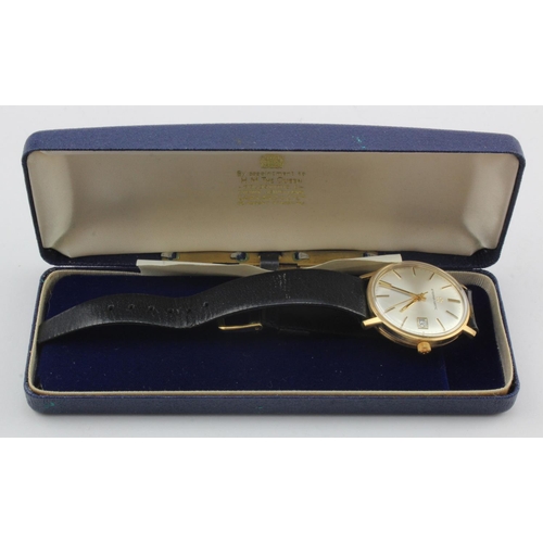 670 - Gents 9ct cased Eterna-Matic wristwatch, hallmarked London 1962. The silver dial with gilt baton mar... 