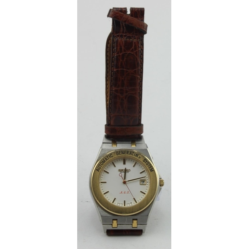 683 - Gents Seiko electro-mechanical wristwatch circa 1989. The white dial with gilt baton markers, date a... 