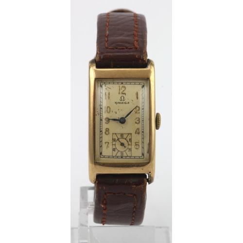 684 - Gents 9ct cased Omega manual wind wristwatch, hallmarked Birmingham 1937. The 31mm x 19mm rectangula... 