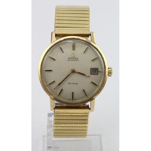 687 - Gents 9ct cased Omega De Ville manual wind wristwatch, hallmarked London 1972. The cream dial gilt b... 