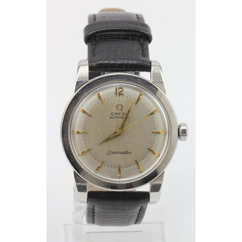 695 - Gents stainless steel cased Omega Seamaster automatic wristwatch, circa 1952. The silver dial  with ... 