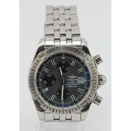 696 - Gents Breitling chronographe automatic stainless steel wristwatch, reference no. A13356. The grey be... 