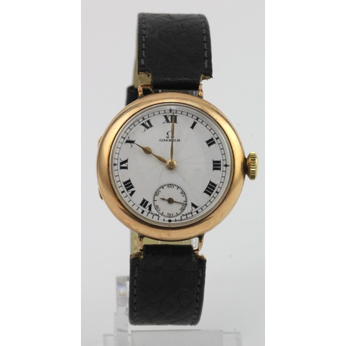 698 - Gents 9ct cased Omega manual wind wristwatch. Hallmarked Birmingham 1226, movement number 5456xxx. T... 