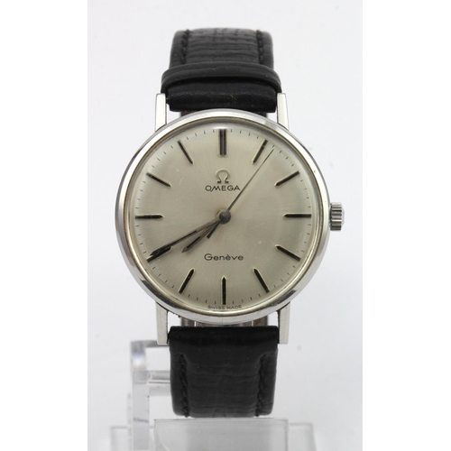 704 - Gents stainless steel cased Omega Geneve manual wind wristwatch circa 1969. The silver dial with sil... 