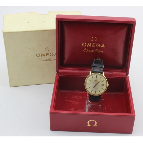 705 - Gents gold plated Omega constellation automatic wristwatch, circa 1964. The light gold dial with gil... 