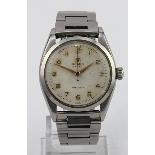 709 - Gents stainless steel cased Rolex Precision. Ref 6422. Case diameter approx. 34mm, working when cata... 