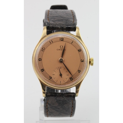 714 - Gents 9ct gold cased Omega manual wind wristwatch circa 1944, case hallmarked 1946. The copper colou... 