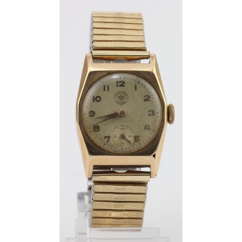 715 - Gents 9ct cased Corona manual wind wristwatch. Hallmarked London 1952. Case diameter approx. 26mm, w... 