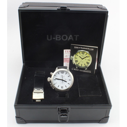 724 - Gents U-Boat quartz wristwatch. The large white dial with black baton markers. Start stop function a... 