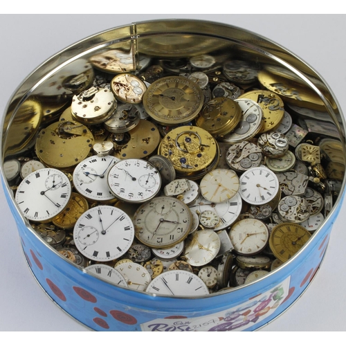 726 - Large tin of watch movements (Wristwatch & Pocket). Includes better types