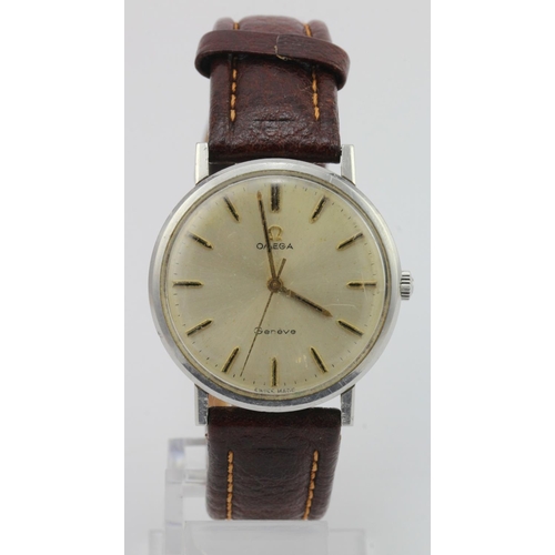 731 - Gents stainless steel cased Omega Geneve manual wind wristwatch, circa 1968/9. The silver dial with ... 