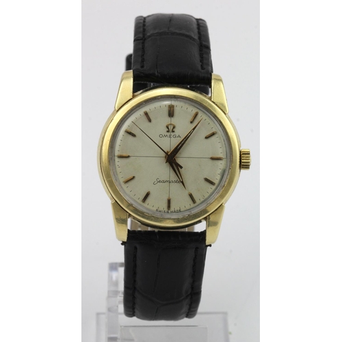 734 - Gents gold plated Omega Seamaster manual wind wristwatch, circa 1960. The cream dial with gilt marke... 