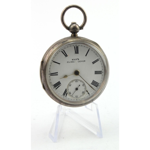 749 - Gents silver cased open face Kay's Climax Lever pocket watch, hallmarked Chester 1894. The white dia... 