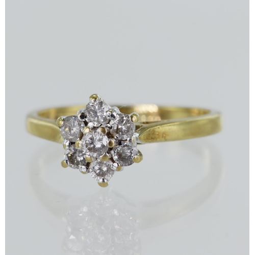 76 - 18ct yellow gold diamond daisy cluster ring, set with seven round brilliant cuts TDW approx. 0.30ct,... 