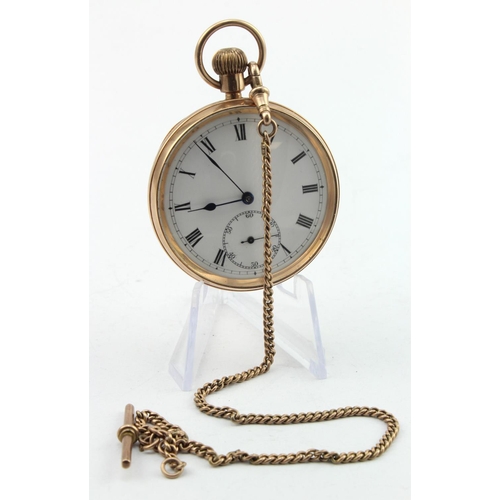 762 - 9ct Gold open face pocket watch, white enamel dial with Roman numerals, subsidiary dial, hallmarked ... 