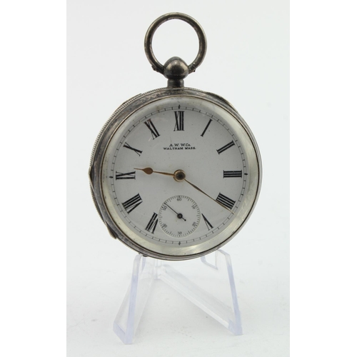 763 - Gents silver cased open face Waltham Mass pocket watch, hallmarked Birmingham 1905. The white dial w... 