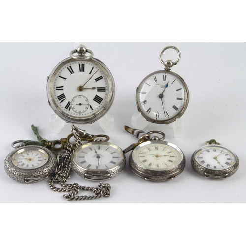 770 - Six silver open face pocket watches, circa late 19th to early 20th Century, largest diameter 50mm ap... 